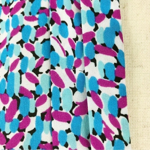 Ann Taylor Abstract Floral Colorful Blouse Jewel Tones Elastic Hem Cuffs V-Neck - Picture 11 of 16